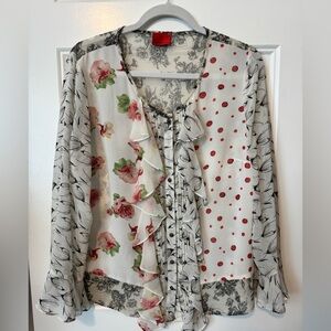 V Cristina Floral Ruffled Button Down Blouse